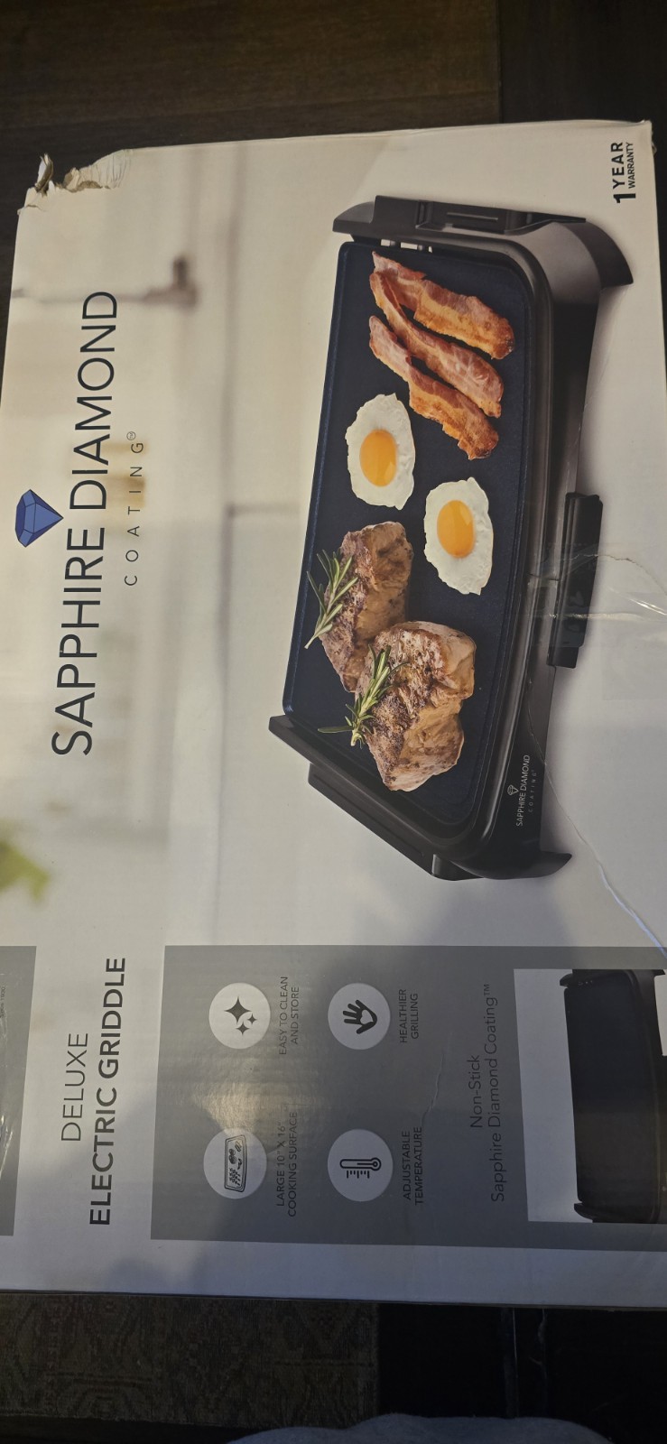 Kalorik Electric Non-Stick Sapphire Diamond Coated Griddle, Large 10” x 16” NEW