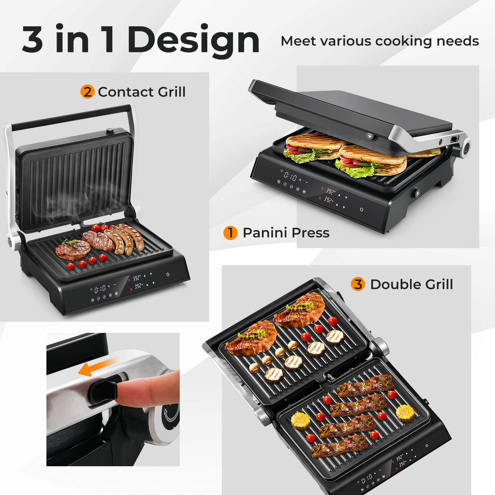 Electric Panini Press Grill Sandwich Maker w/ LED Display & Removable Drip Tray