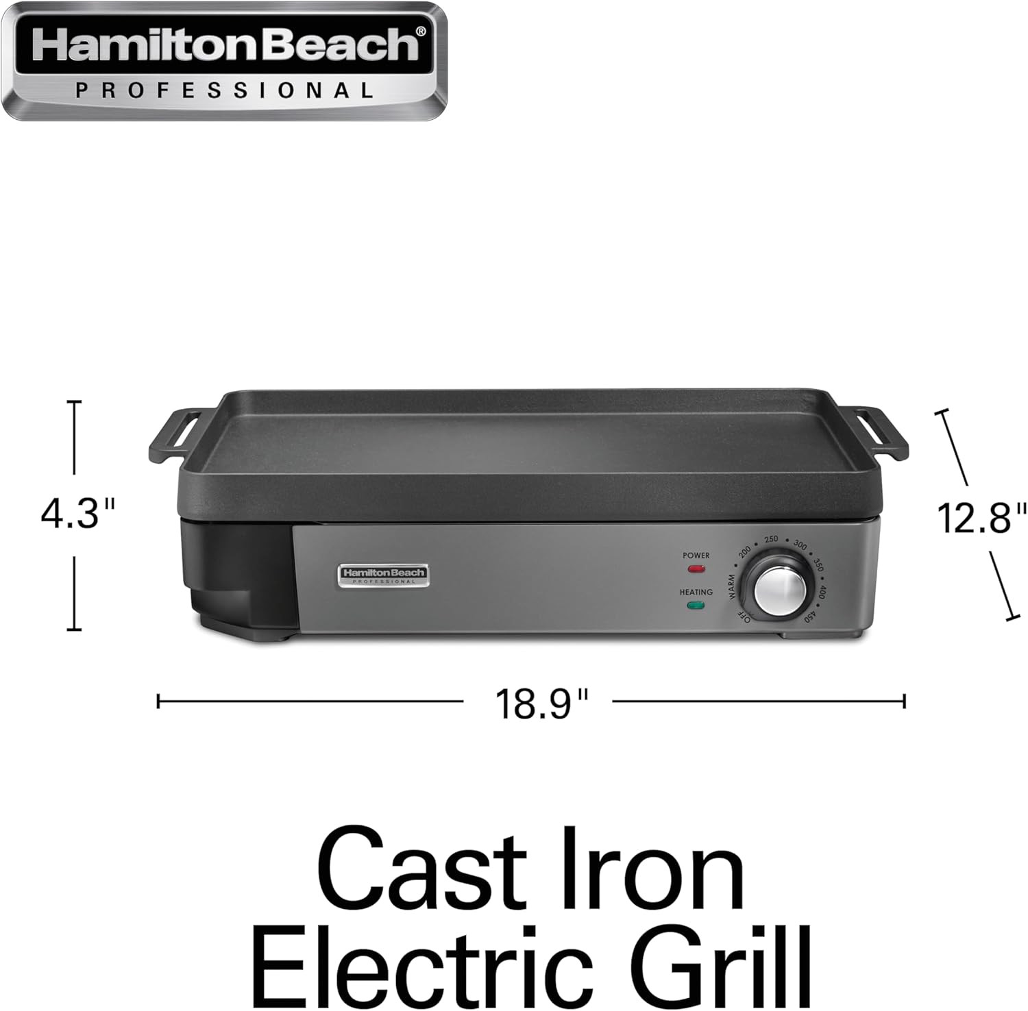 Hamilton Beach Professional Cast Iron Indoor Electric Grill & Griddle, 10″ X 16″