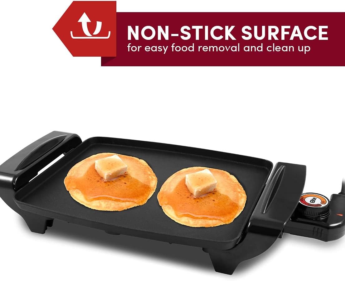 Electric Non-Stick Griddle 10.5×8.5″ Removable/Adjustable Thermostat Black