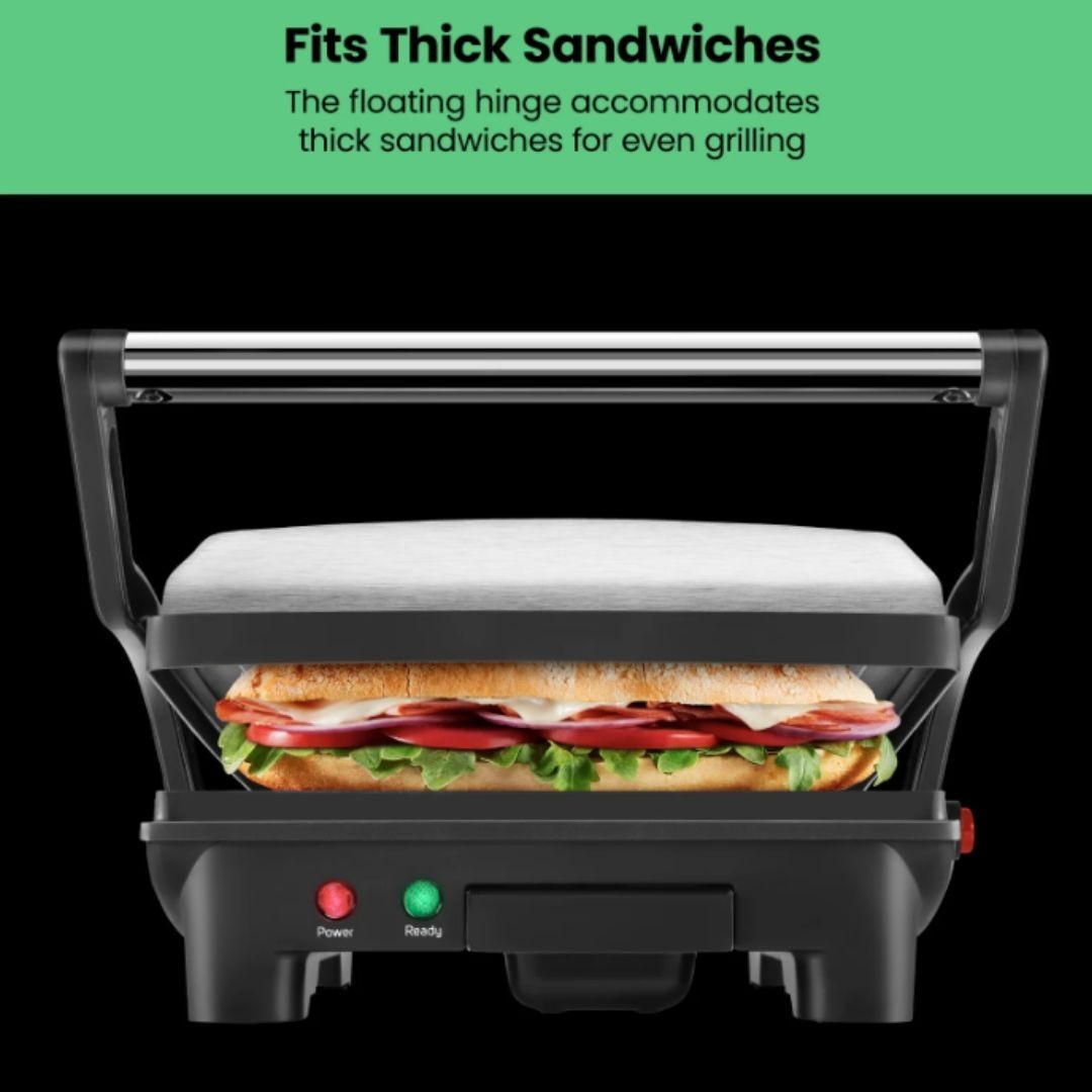 Chefman 3-in-1 Panini Press & Grill, 4-Slice Non-Stick, Opens Flat – Stainless