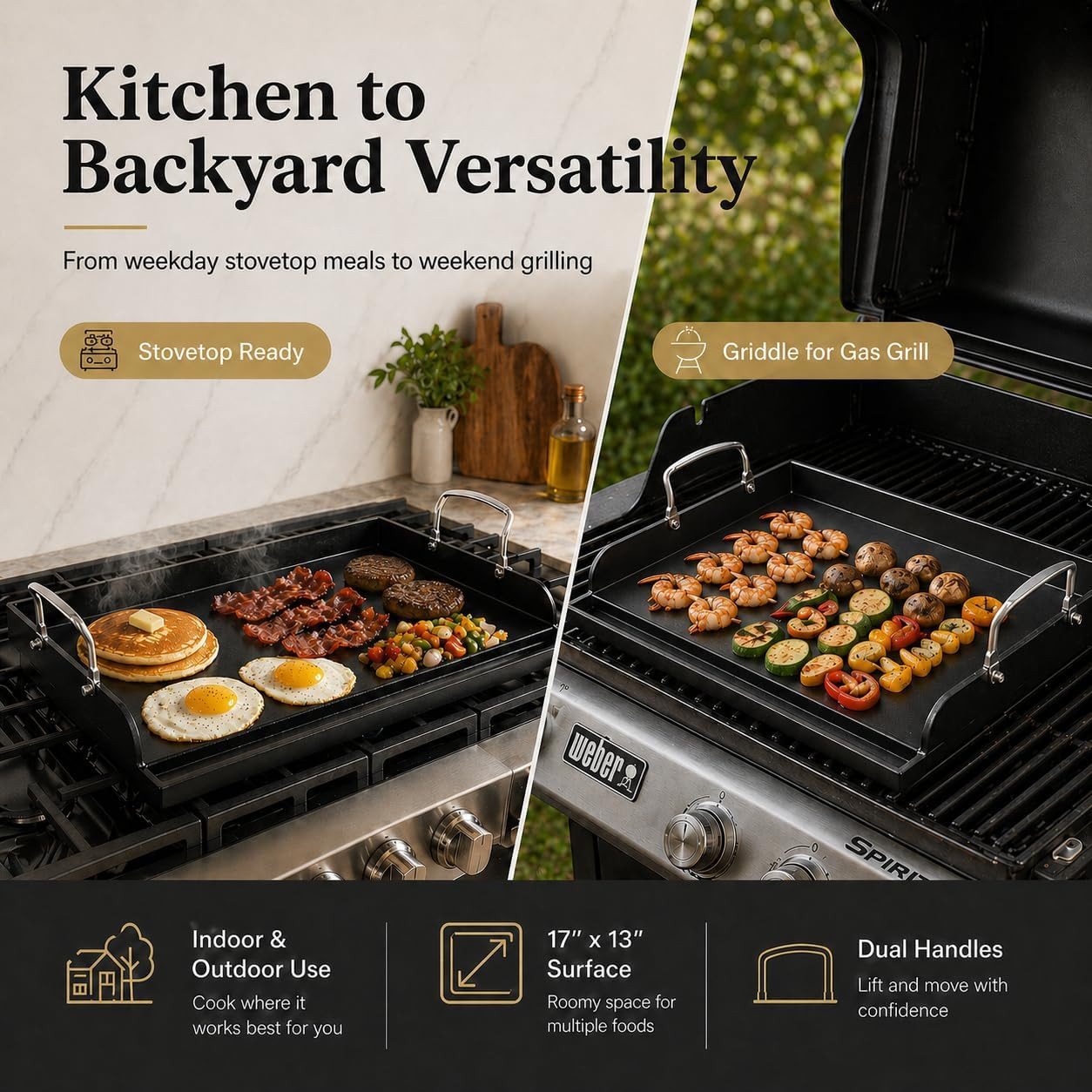 Cast Iron Griddle for Gas Grill Griddle 17 X 13 Inch Flat Top | Griddle for Gril