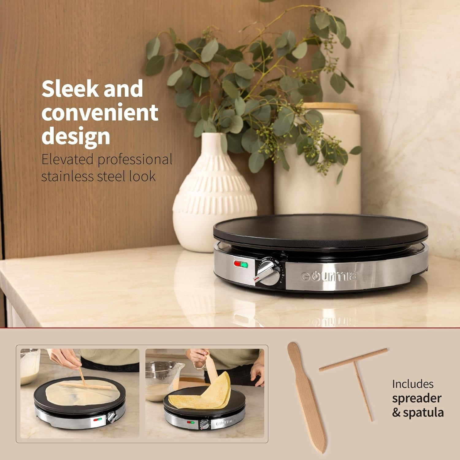 Gourmia 12” Crepe Maker – Nonstick Electric Griddle for Pancakes, Omelets & More