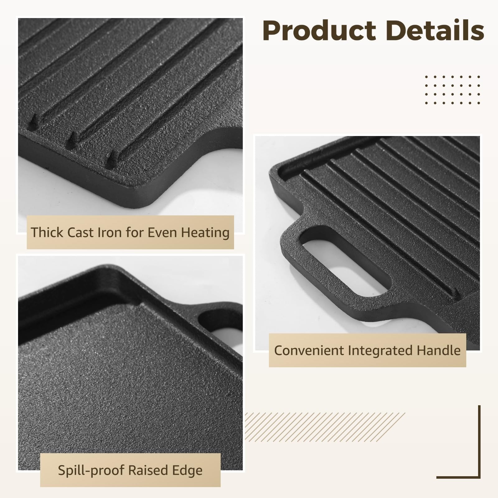 PreSeasoned Cast Iron Reversible Grill Griddle Double Burner Stovetop Pan