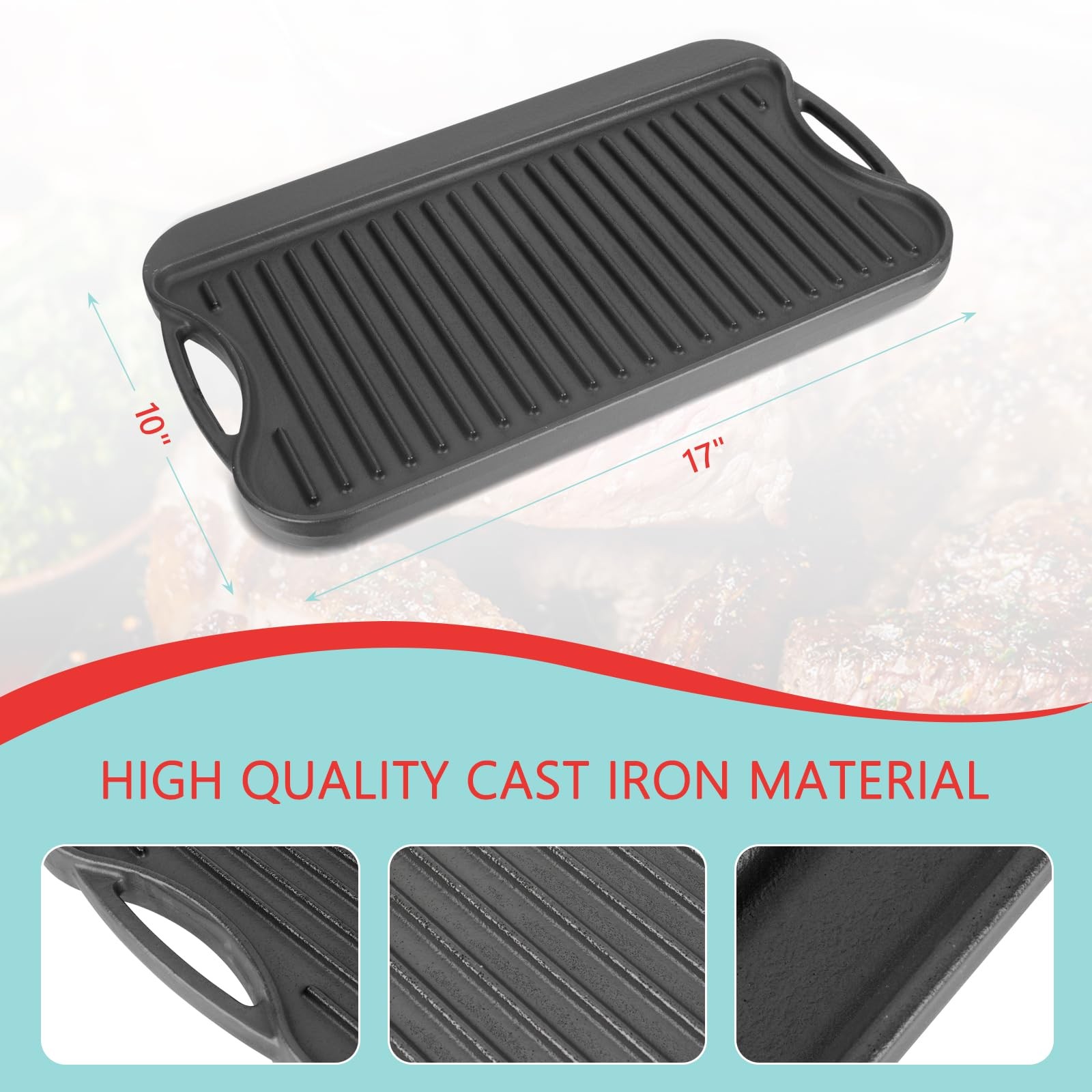 2 in 1 Reversible Cast Iron Griddle for Gas Grill, Flat Grill Pan for Gas Stove,