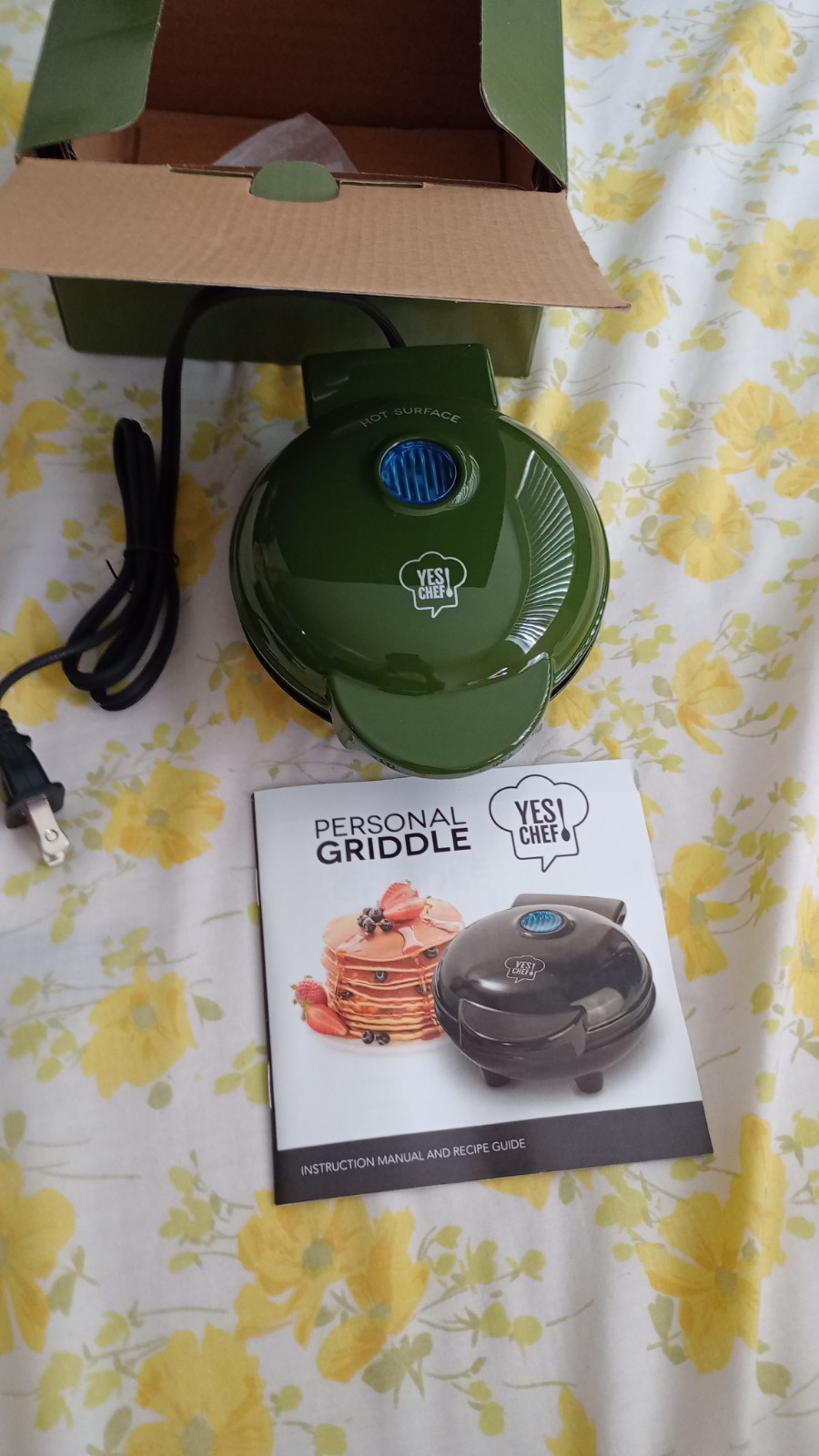Yes! Chef Personal Griddle 1000W Electric Round Green Non-Stick Cool Touch
