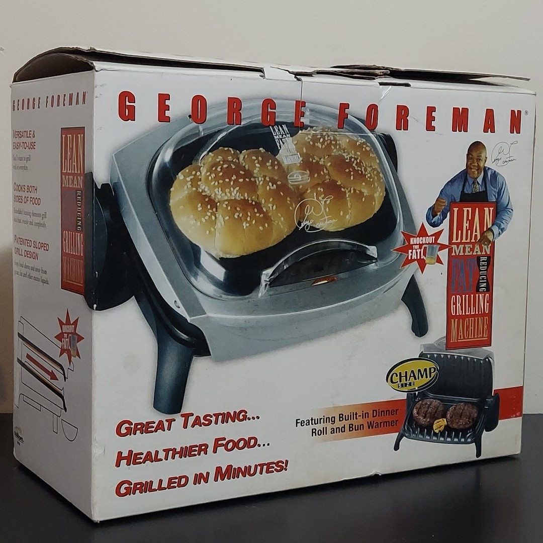 George Foreman GR10ABW Champ Grill with Bun Warmer – White – Healthy Tasty – NEW