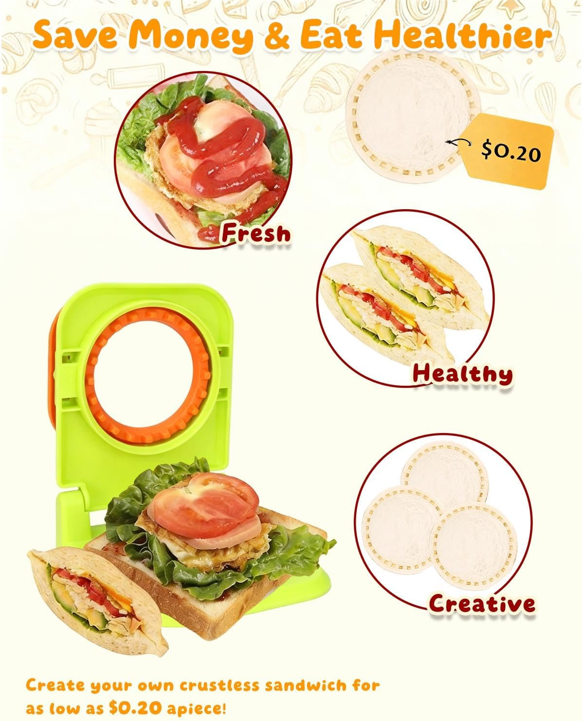 Uncrustable Sandwich Maker,Sandwiches Pocket Circle Shape 3.7Inch Sandwich Cutte