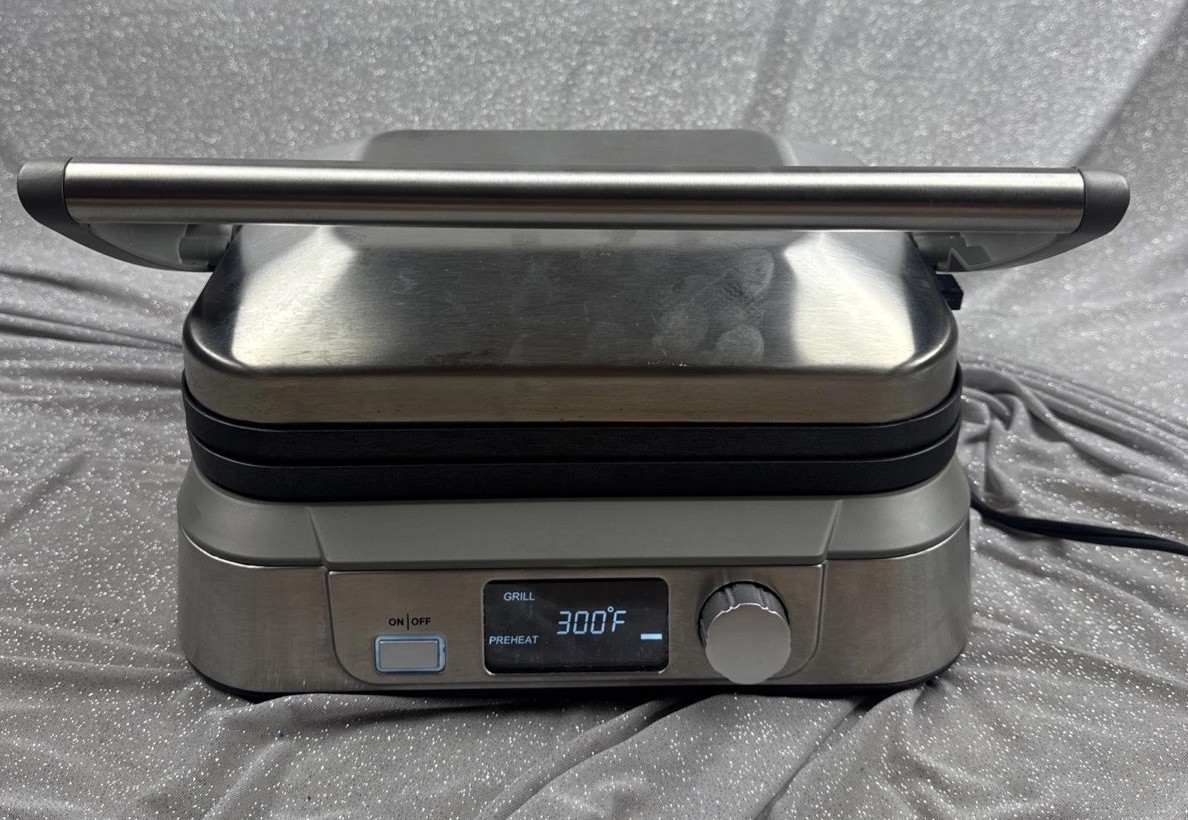 Cuisinart GR-5B Griddler Five Stainless Steel Panini Press Grill LCD Tested Work