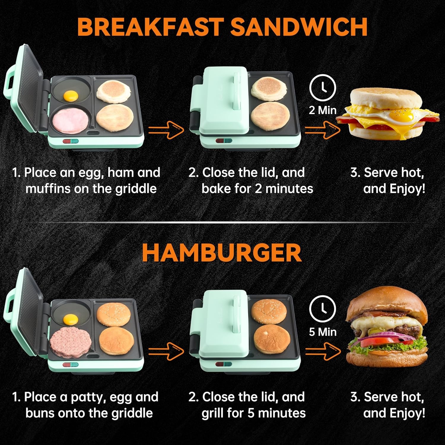 Baker’S Friend Breakfast Sandwich Maker, Nonstick Electric Griddle & Grill Combo