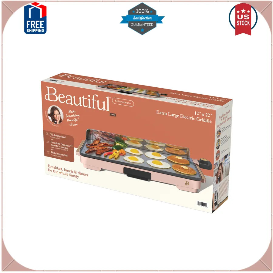 Beautiful XL Electric Griddle 12×22 Ceramic Nonstick Rose Drew Barrymore