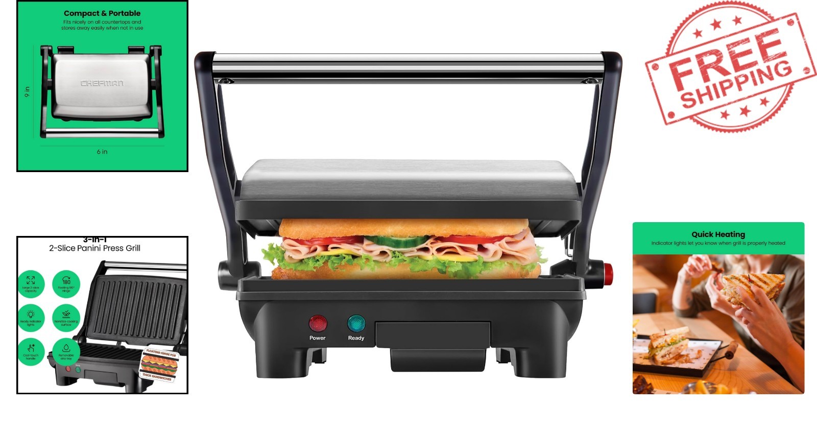 Stainless Steel Electric Grill and Panini Press – Perfect for Fresh Sandwiches