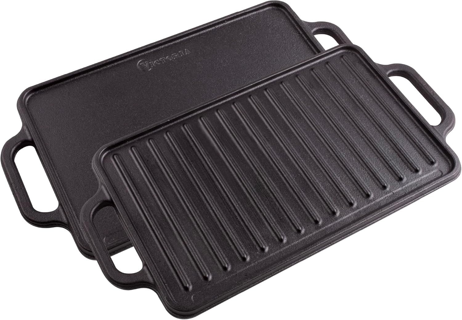 Cast Iron Reversible Grill Griddle, Double Sided for Gas Grills and Stove Tops