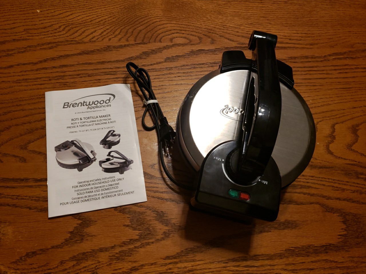 Brentwood Stainless Steel Non-Stick Electric ROTI & TORTILLA Maker TS127 8”