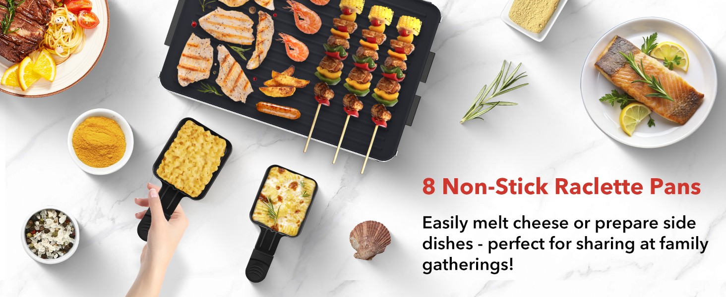 Raclette Table Grill, 2-in-1 Korean BBQ Grill & Electric Griddle, 1300W | 8