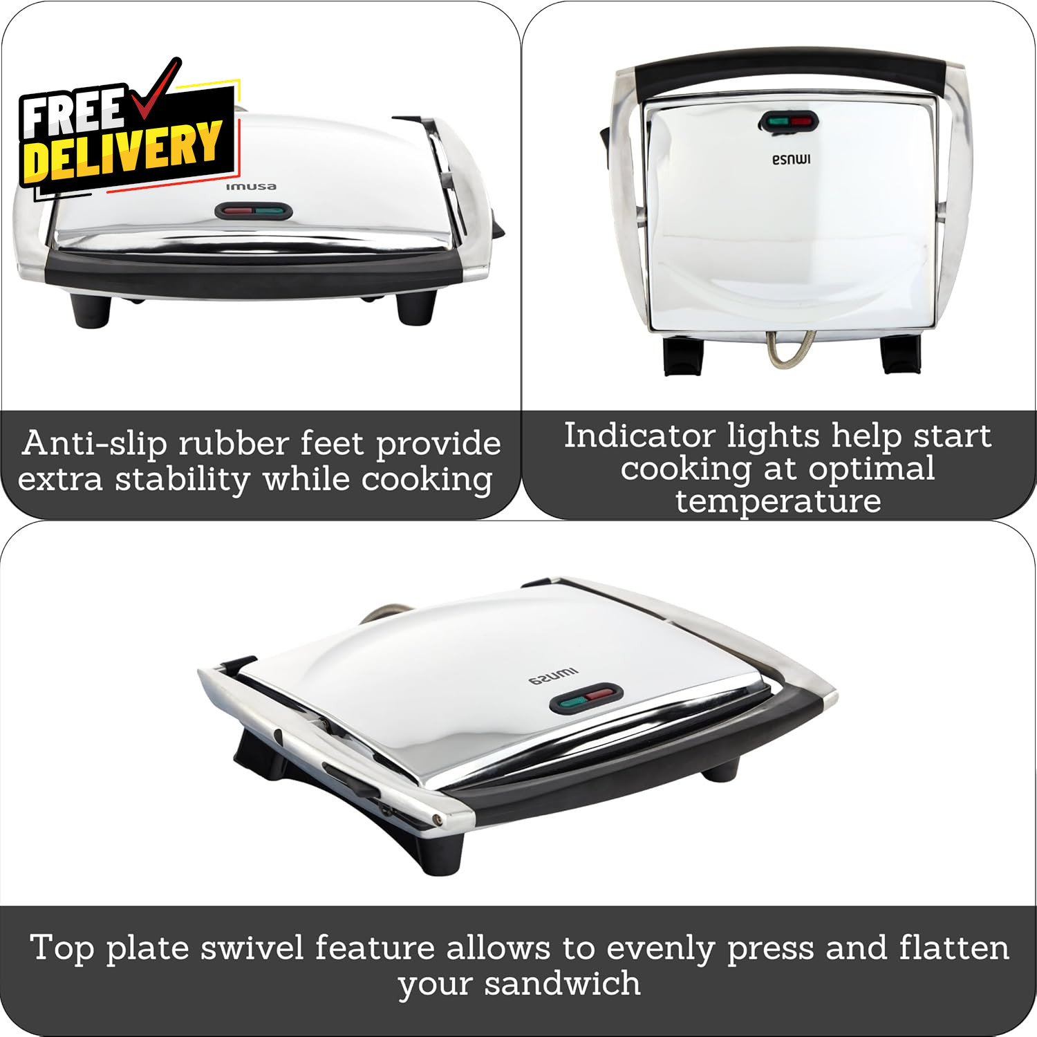 12X 10 Inches Stainless Steel Panini Press Sandwich Maker with Ceramic Nonst…