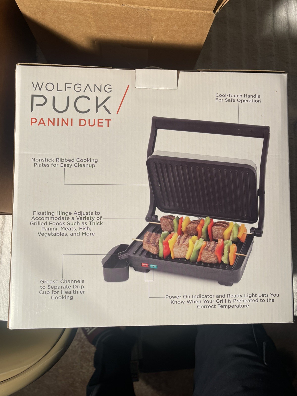WOLFGANG PUCK PANINI DUET – OPEN BOX NONSTICK, COOL TO THE TOUCH FLOATING HING