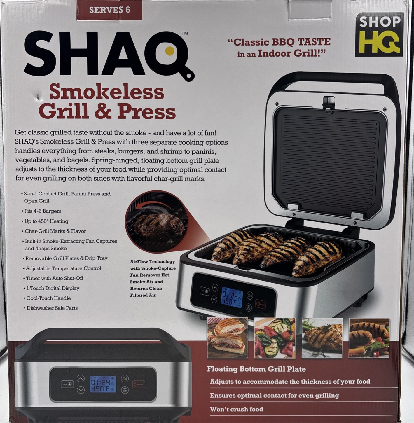SHAQ 3-in-1 Smokeless Grill And Press Indoor Grill Brand New