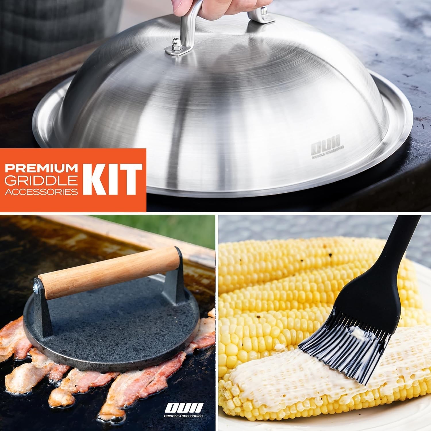 Flat Top Griddle Accessories Set for Griddle, Cast Iron w 12 In Round Heavy Duty