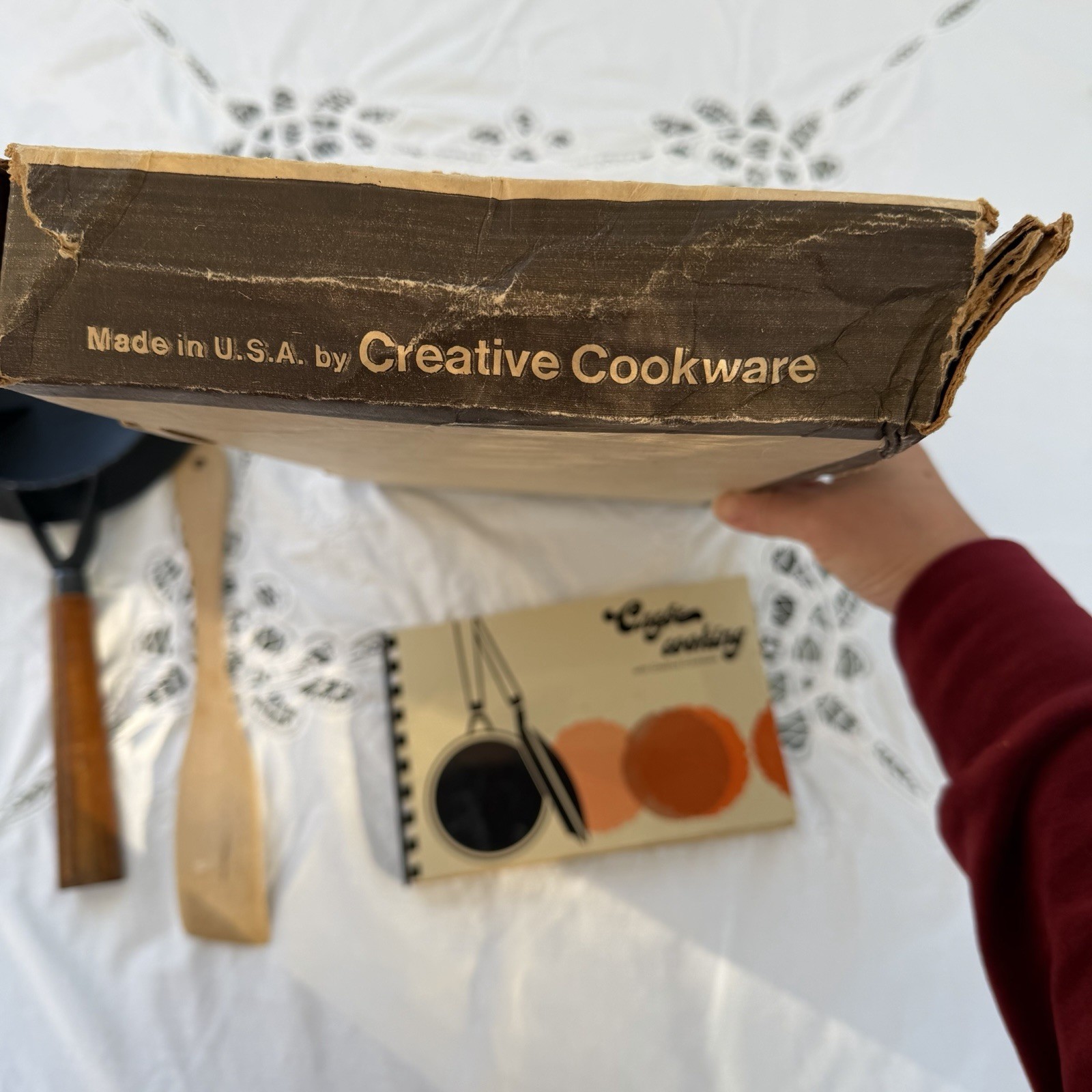 Vintage Creative Cookware Crepe Griddle Pan Set Cook Book / Wood Spreader/ Box