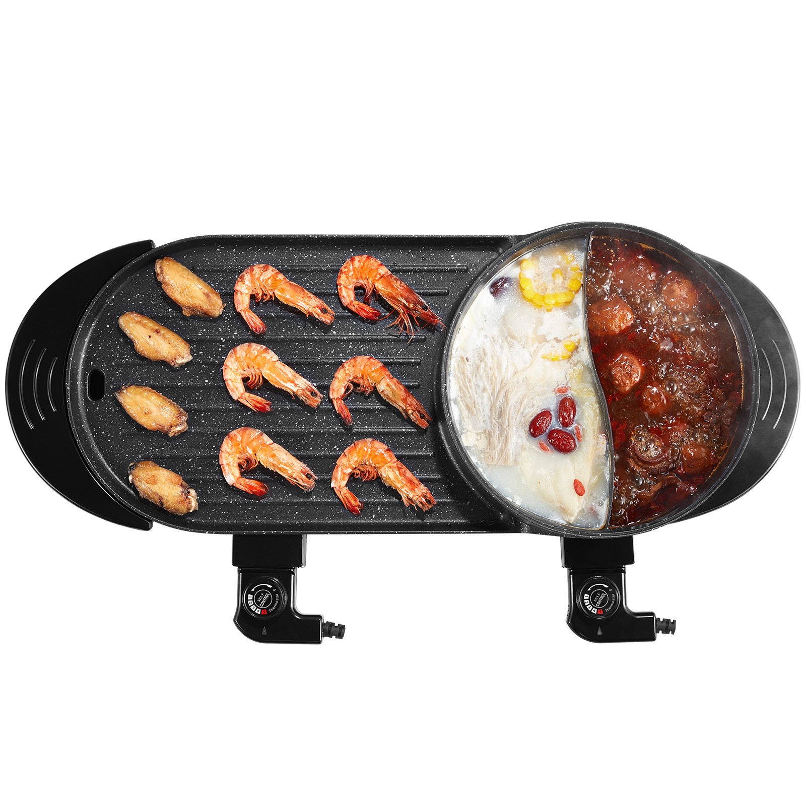 VEVOR Hot Pot with Grill 2200W 2-in-1 Electric Smokeless Grill Hot Pot for 1-6