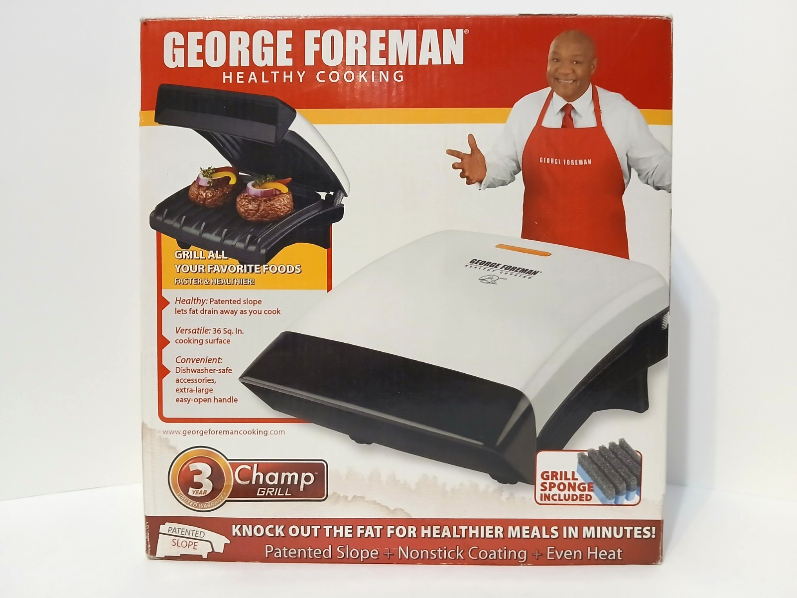 George Foreman Healthy Cooking Champ Grill NEW! 2010 Slope/Nonstick / Even Heat