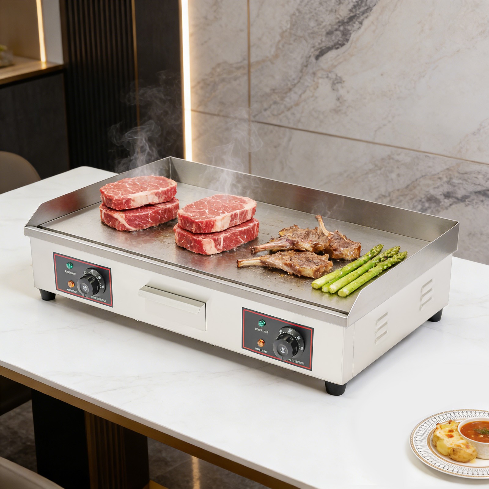 3KW Commercial Electric Countertop Griddle Flat Top Grill Hot Plate BBQ 73x40cm