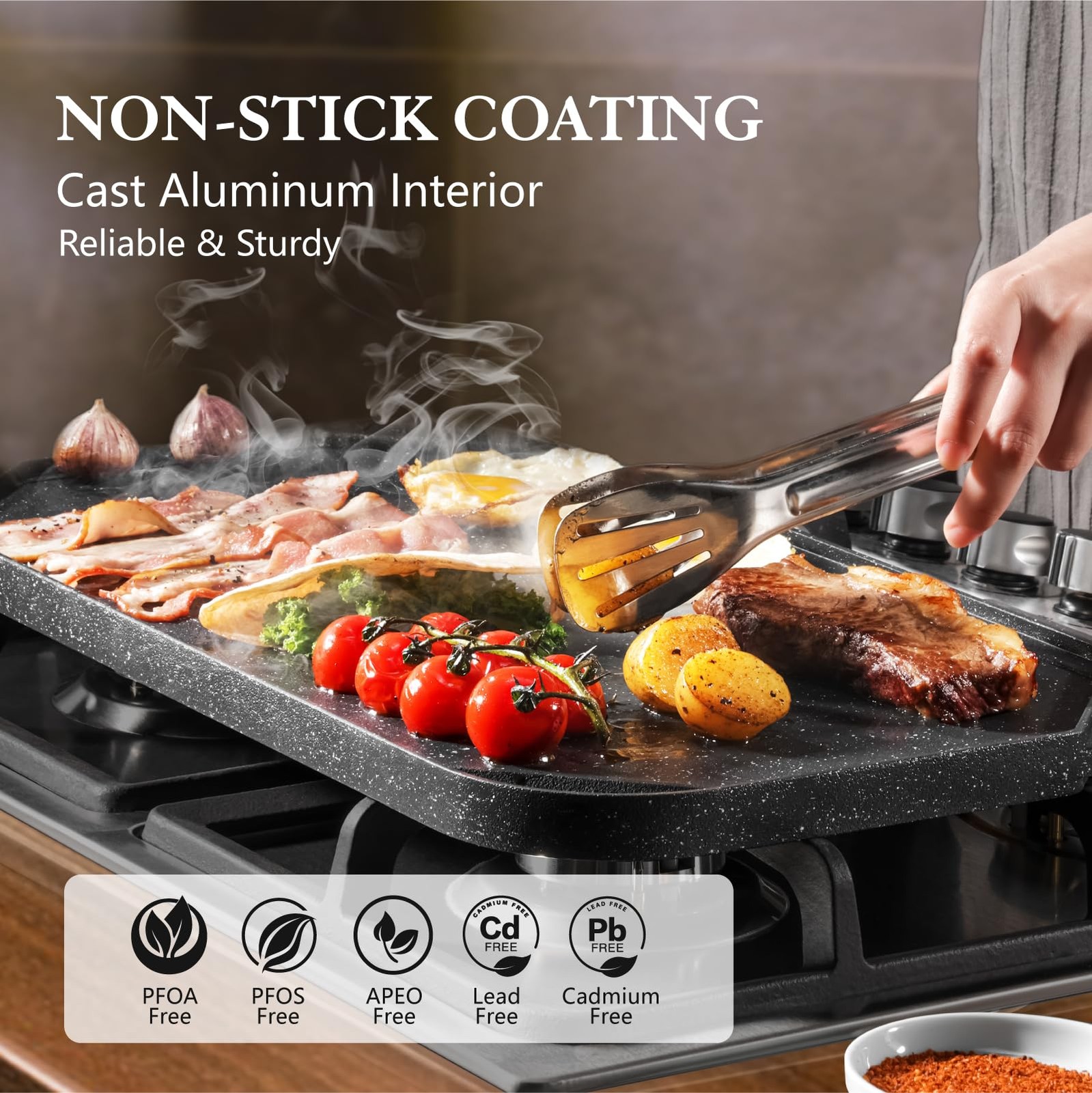 Nonstick Griddle Grill Pan, Pro-Grid Reversible Grill & Griddle Pan, Two Burn…