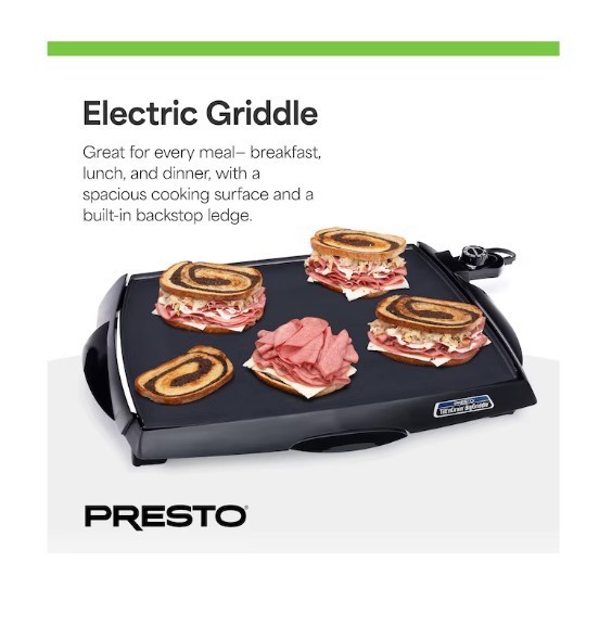 Presto Tilt Feetn Drain Electric BigGriddle Nonstick Ceramic Cooking Surface
