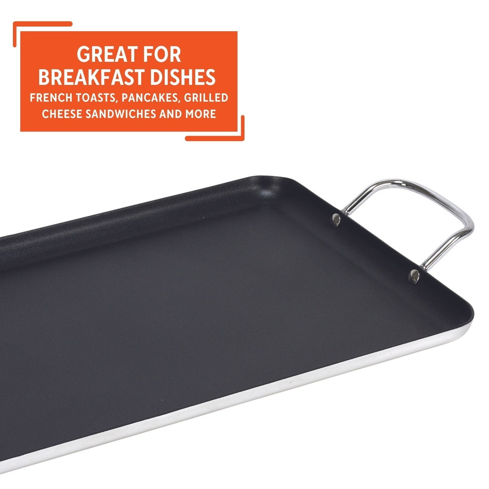 20″ x 12″ Nonstick Double Burner Griddle w/Metal Handles for Kitchen Black US