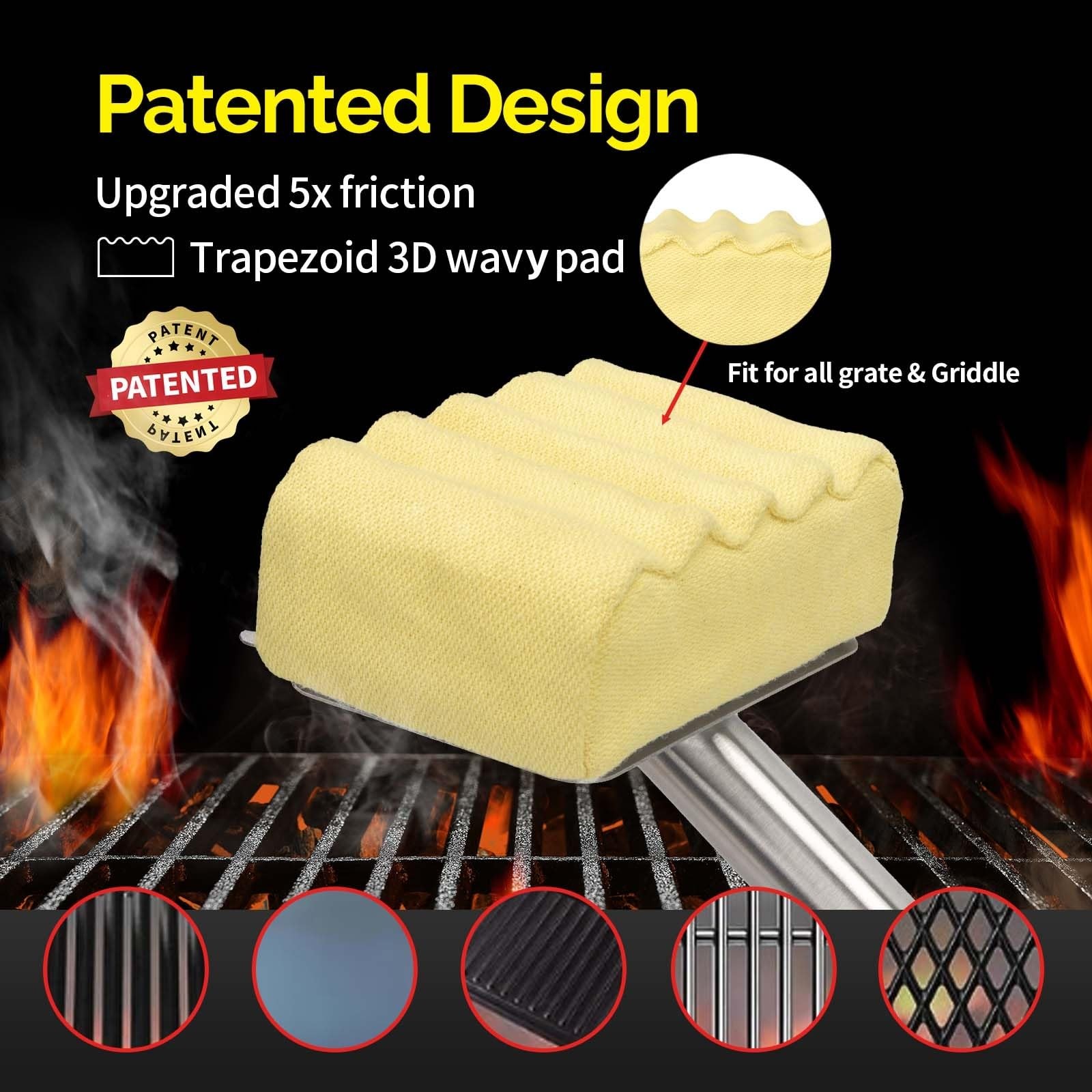 Grill Brush Bristle Free,Aramid Fiber Wavy Pad Seamless-Fit Cast Iron/Stainless-