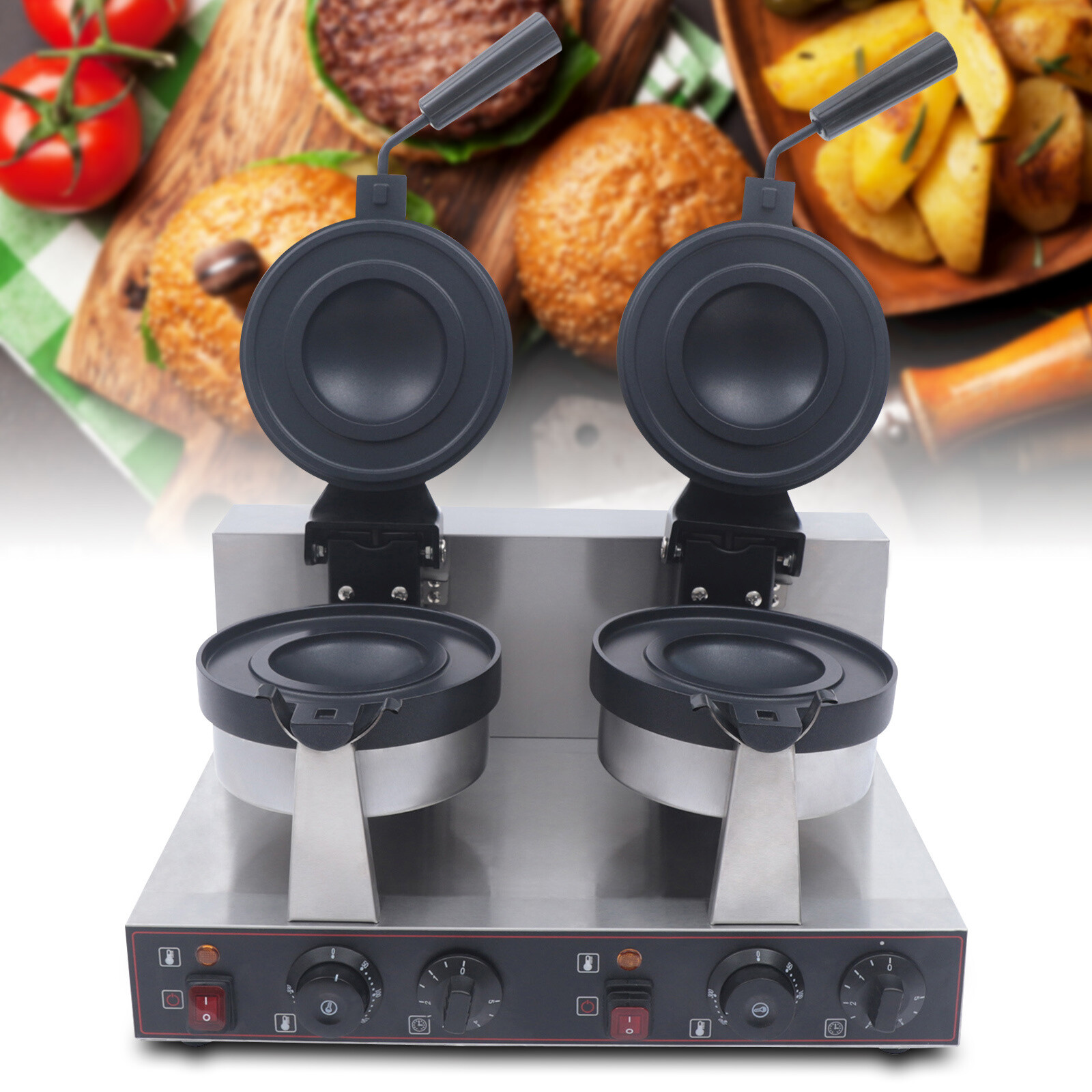 Electric Burger Machine Commercial Dual Panini Press Baking Sandwich Maker 2400W