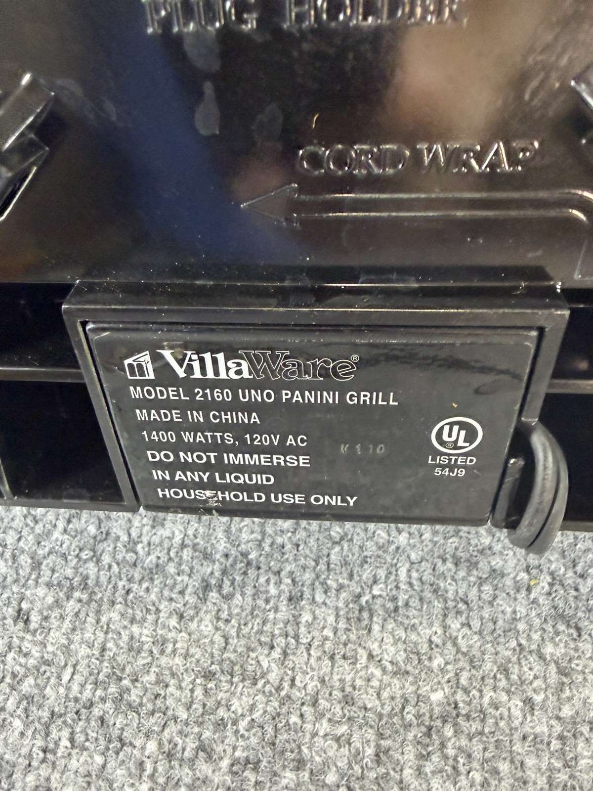 VillaWare 2160 UNO Panini Grill Press 1400W Nonstick Plates Adjustable Temp