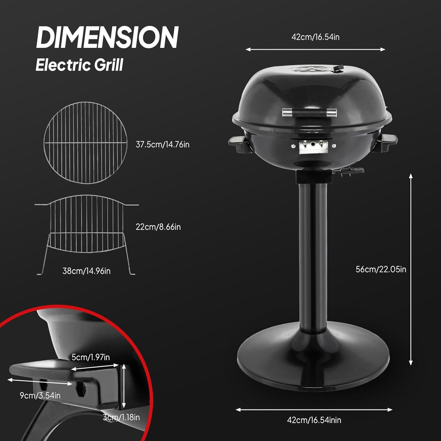 1600W Vertical Electric Grill with Lid, Red 304 Stainless Steel Grill W/Detachab