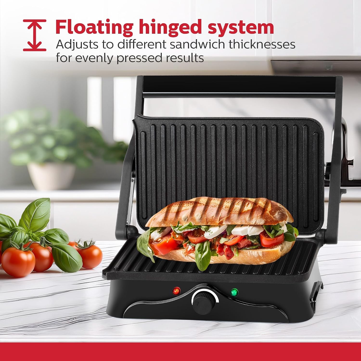 2-Slice Panini Press & Grill Black/Stainless Steel Sandwich Maker W/ Non-Stick