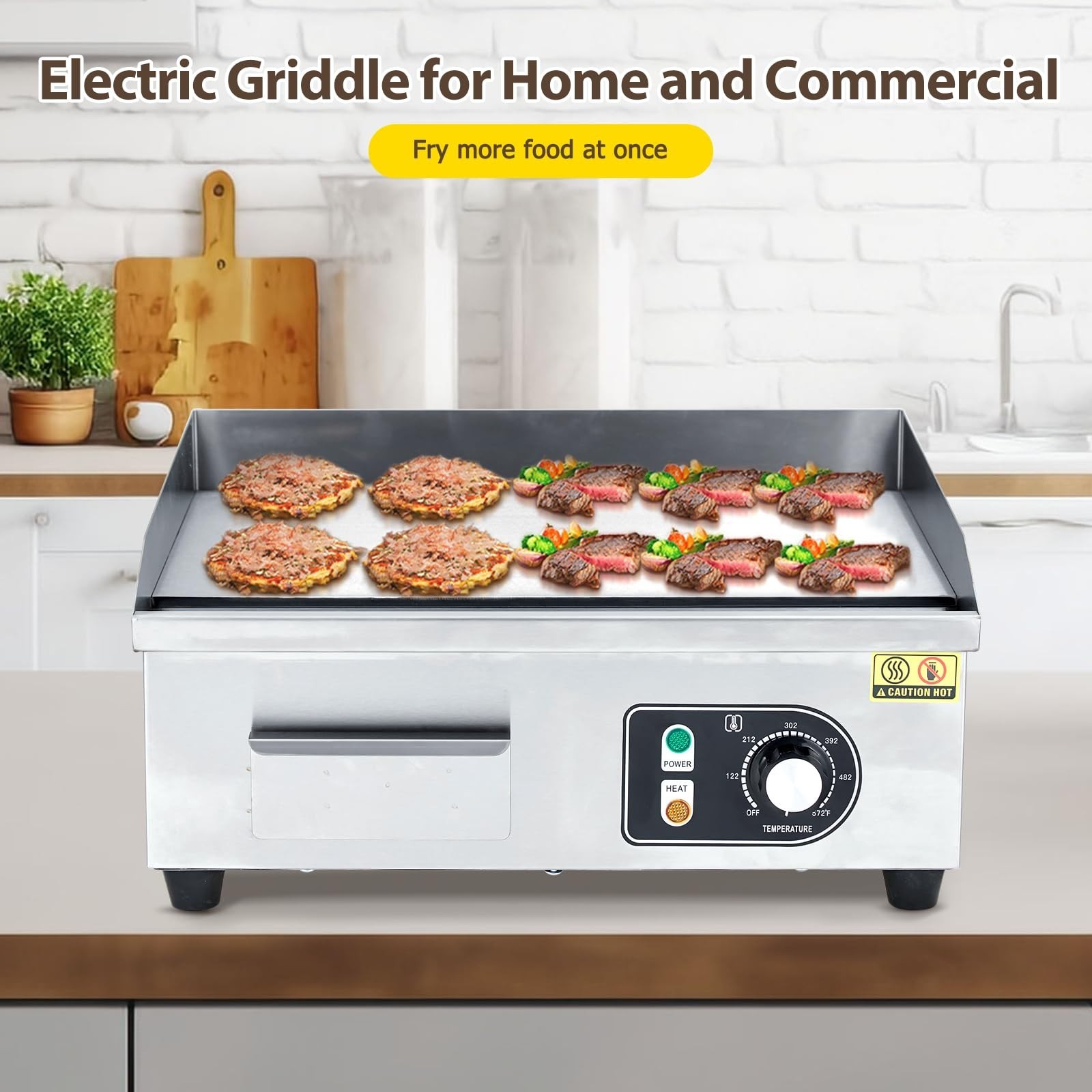 1500W 18″ Stainless Steel Electric Griddle, Adjustable Thermostat, Indoor/Outdoo