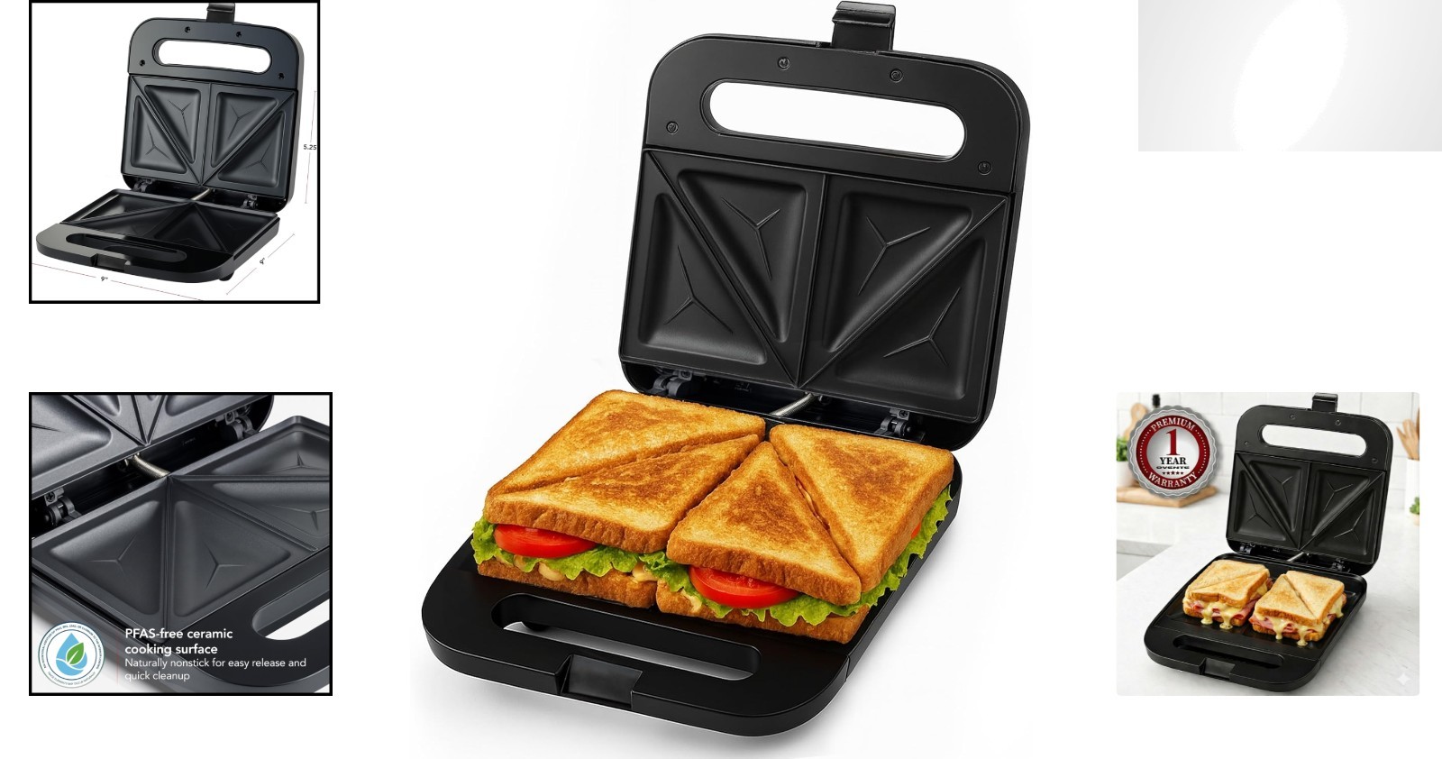 Effortless Cooking: Non-Stick Electric Sandwich Maker for Quick Meals – Black