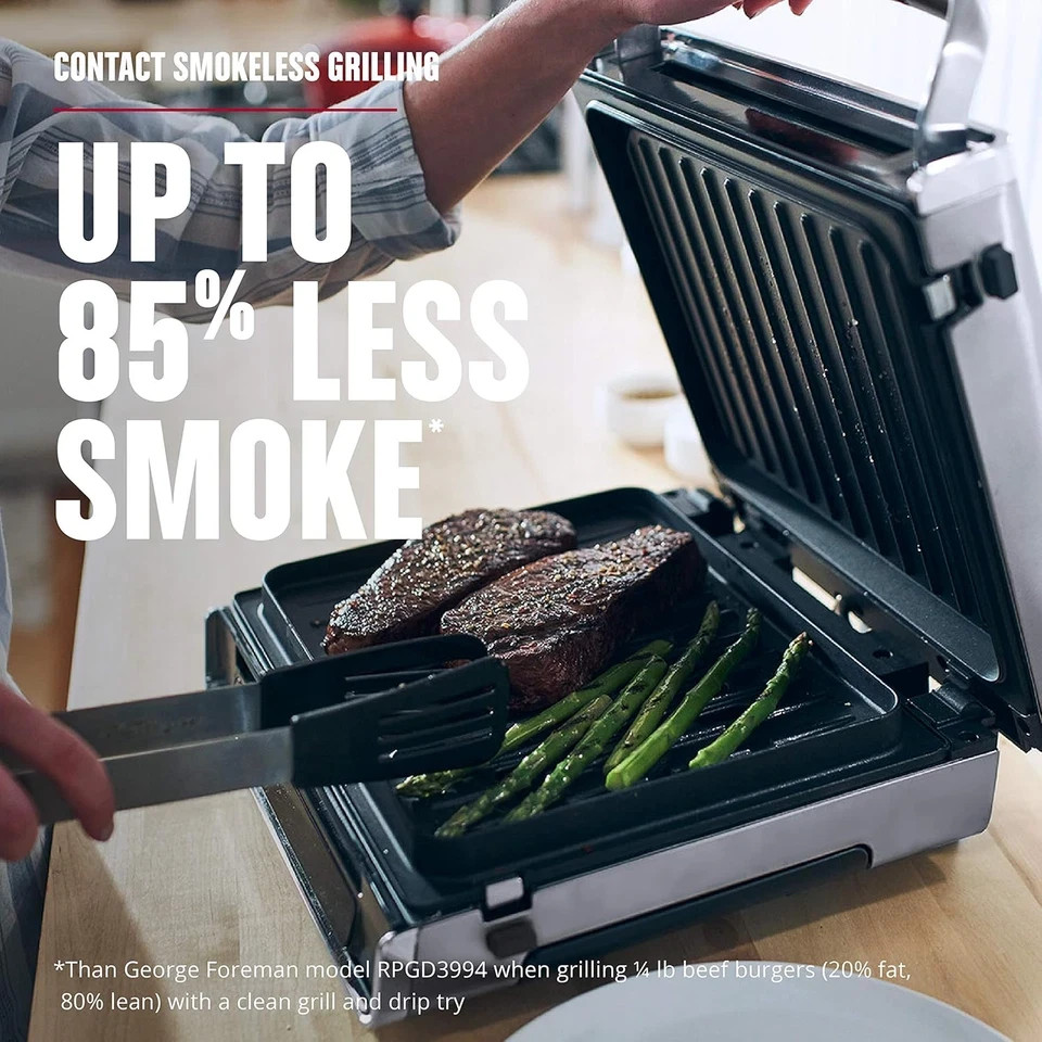 GRD6090B Smokeless Digital Grill – Family Size for 4-6 Servings, Stainless Steel