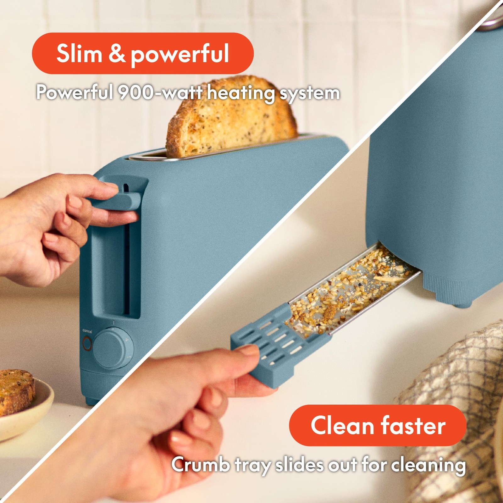 bella 2 Slice Slim Toaster, Fits-anywhere™ Kitchenware, 6 2 Slice, Surf