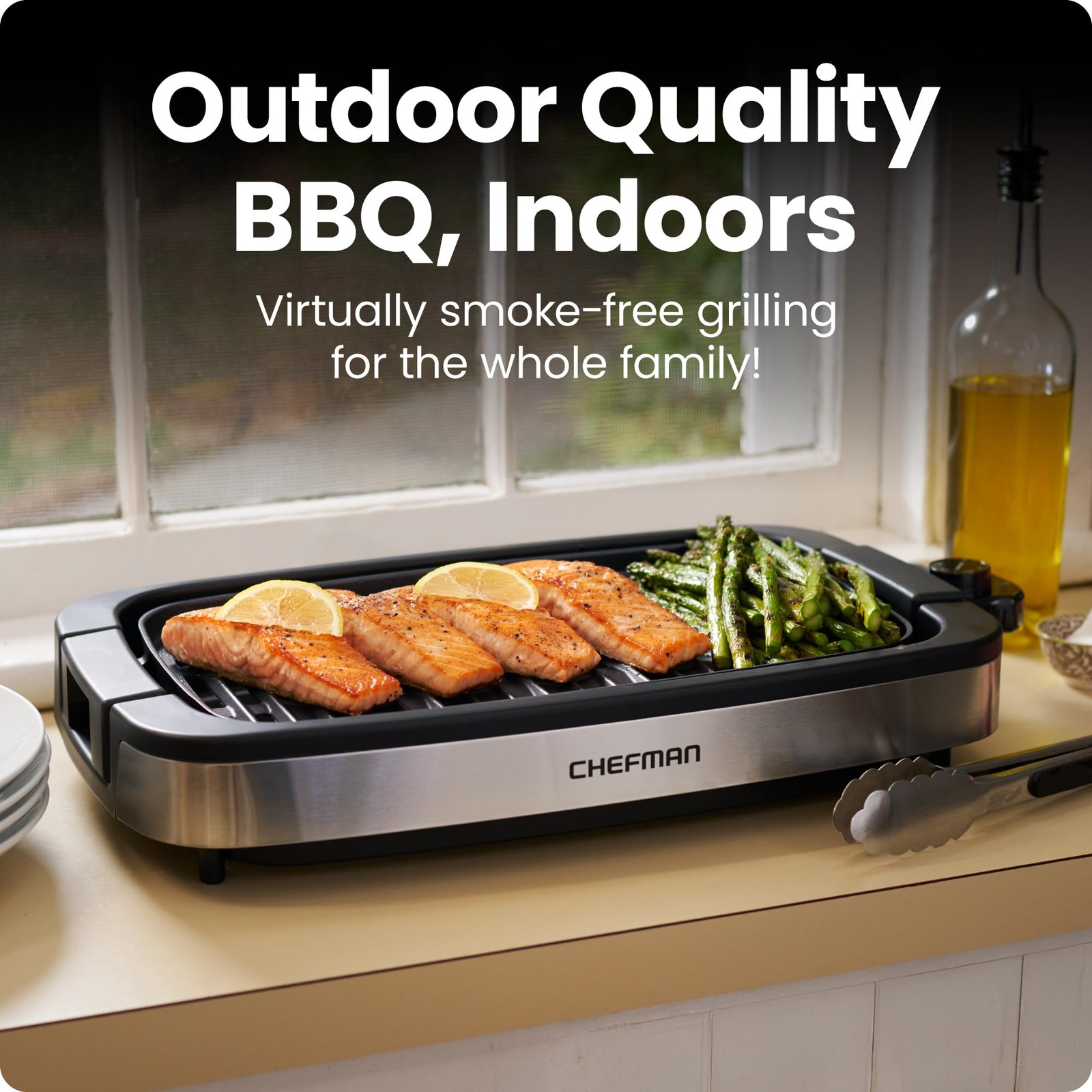 Chefman Smokeless Indoor Electric Grill, Extra Large Grilling Surface, Nonsti…