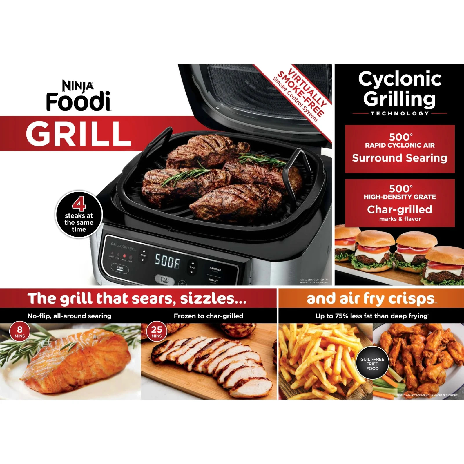 Ninja Foodi 4-in-1 Indoor Grill with 4-Qt Air Fryer, Roast, Bake, & Cyclonic Gri