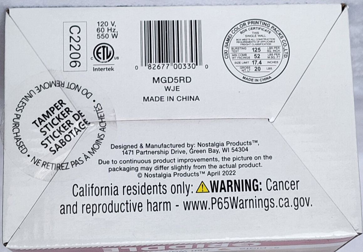 Nostalgia MyMini Griddle 5″ Non-Stick Cooking Surface MGD5RD BRAND NEW SEALED