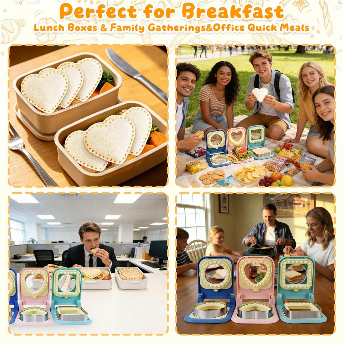 3-in-1 Uncrustable Sandwich Maker – Heart/Circle/Square Crustless Sandwich Cu…