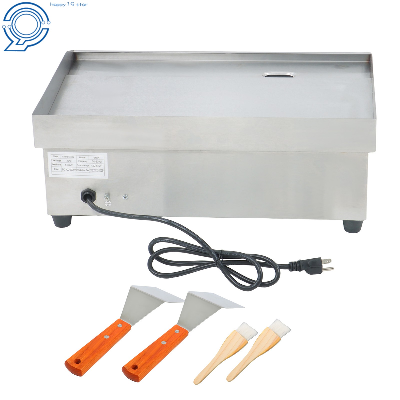 22″ 122℉-572℉ Commercial Electric Griddle 1600W Countertop Flat Top Grill