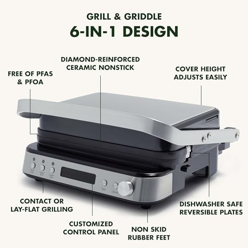GreenPan Bistro 6 in 1 Contact Grill Griddle Panini Press Nonstick Ceramic