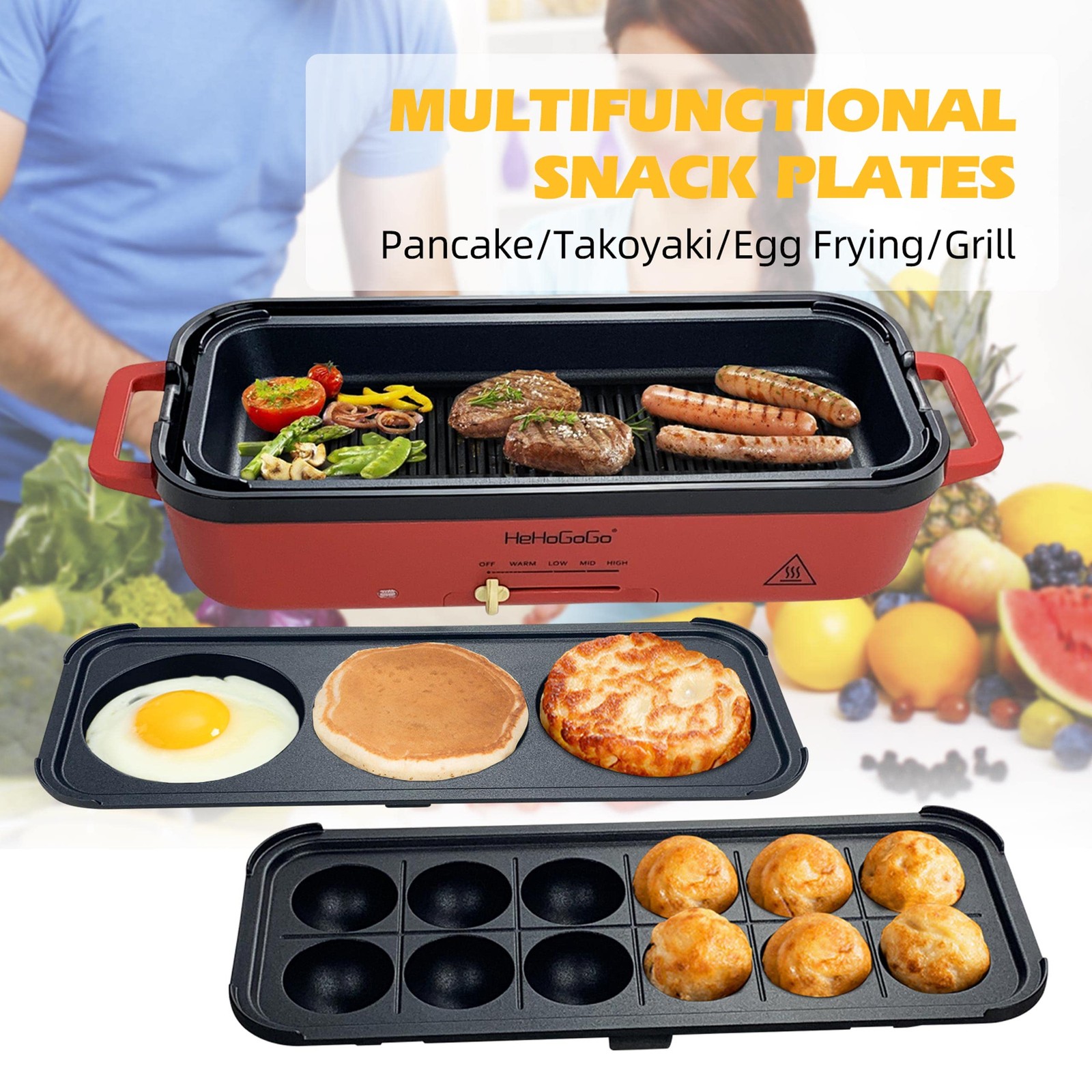 Multifunctional Electric Griddle Electric Grill Nonstick Baking Maker With 3 Int