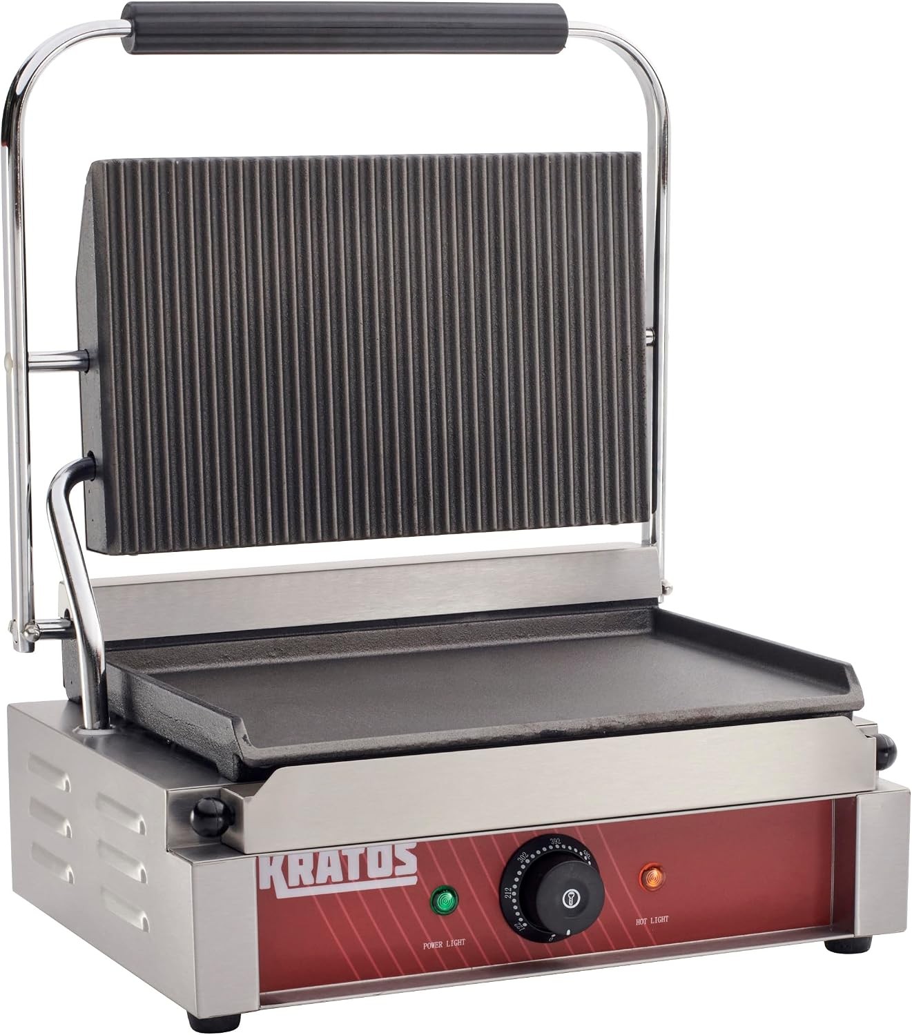 Commercial Panini Sandwich Grill Grooved Top w/Smooth Bottom Plate | 14″ x 9″