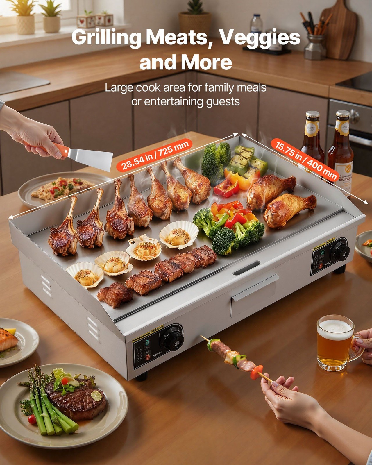 28.5×15.8in 2800W 122-570F StainlessSteel FlatTopGrill AutoAdjust