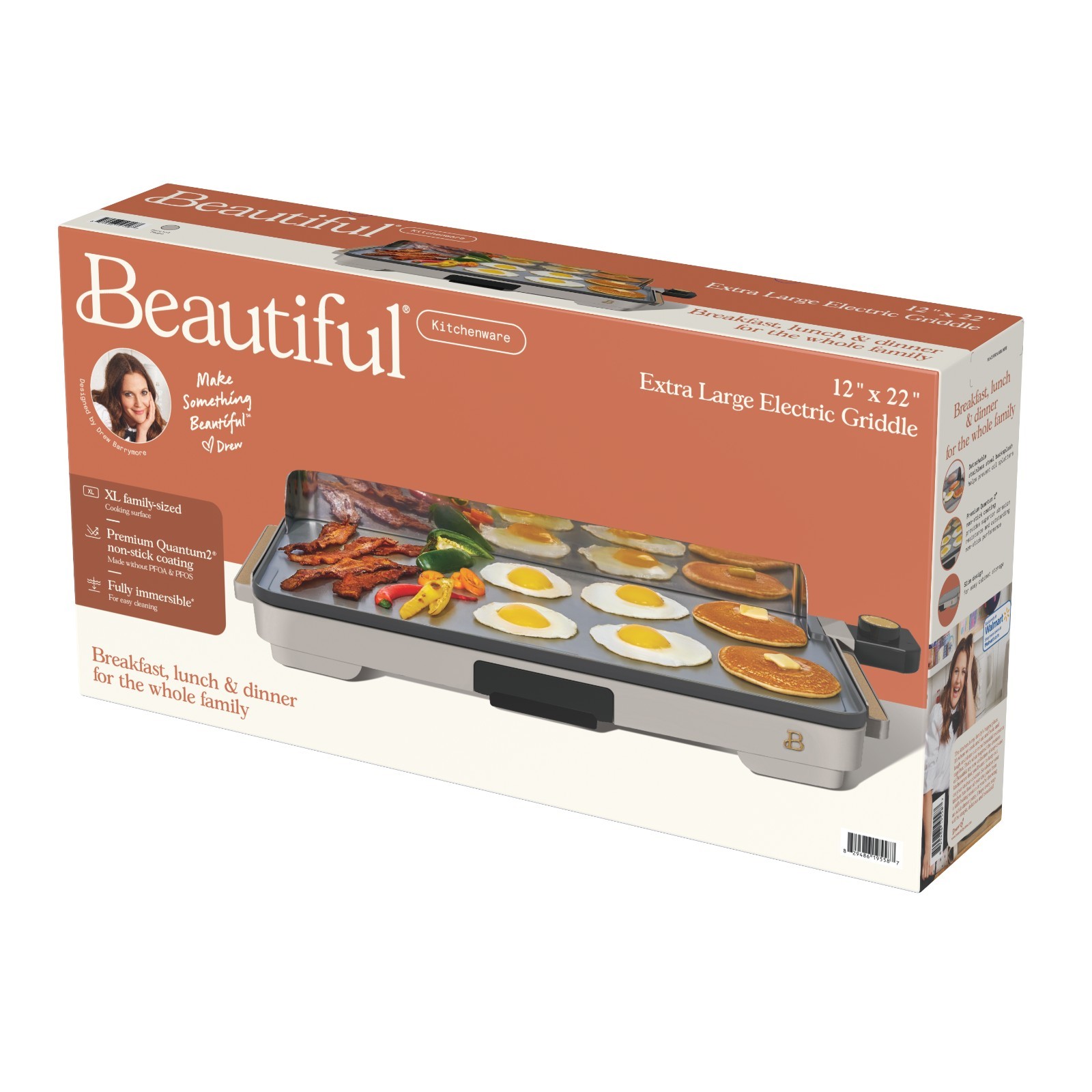 XL Electric Griddle 12″ x 22,” Non-stick, Porcini Taupe by Drew Barrymore