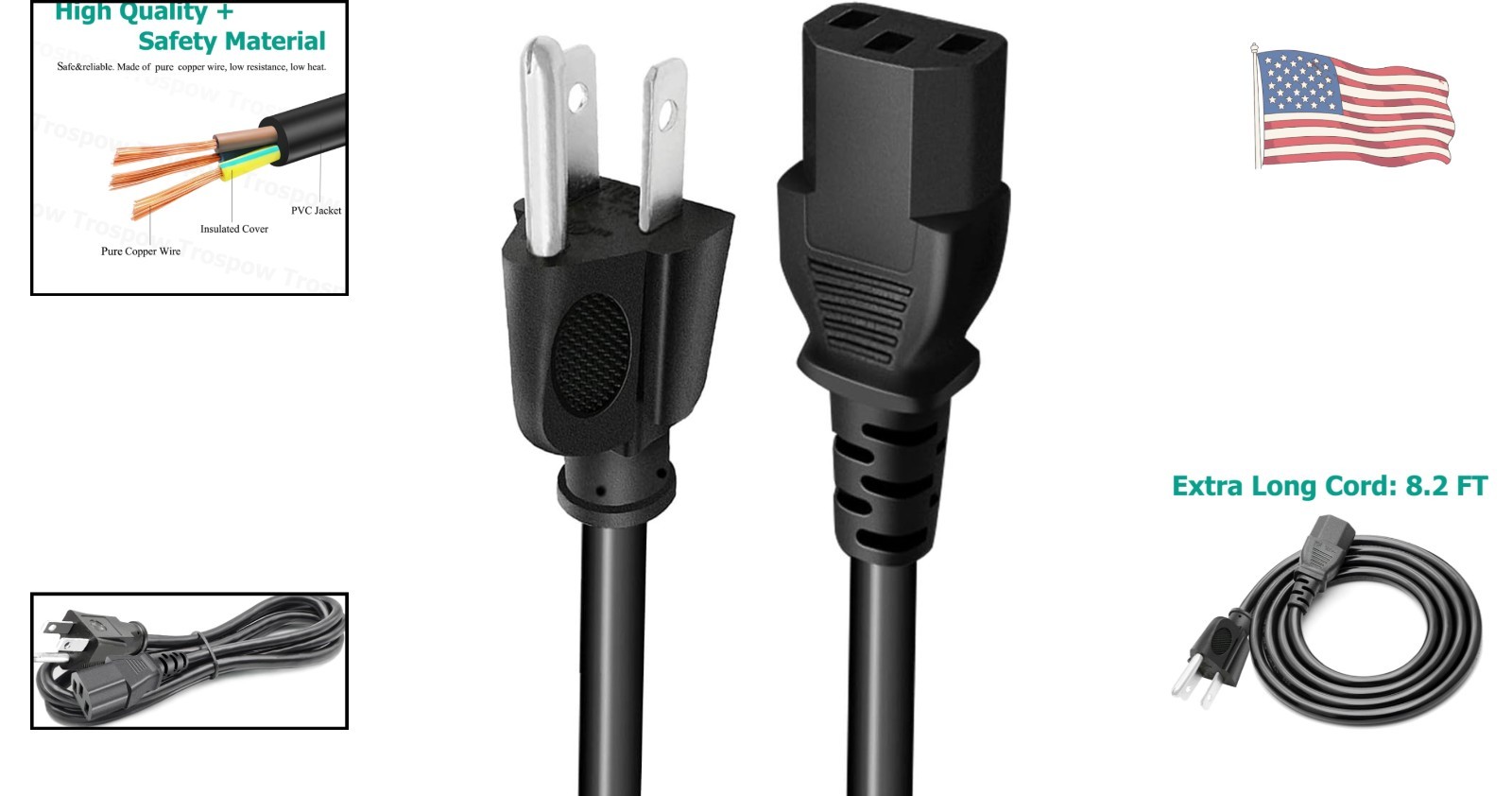 Long-lasting 8.2ft Power Cord Replacement for Power Smokeless Grill XL PG1500XL